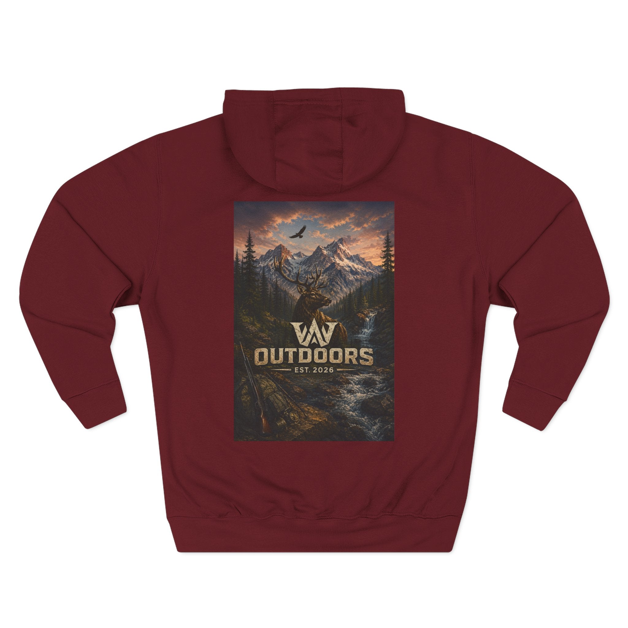 Outdoors Mountain Scene Hoodie — 'WAV Outdoors' Fleece Pullover