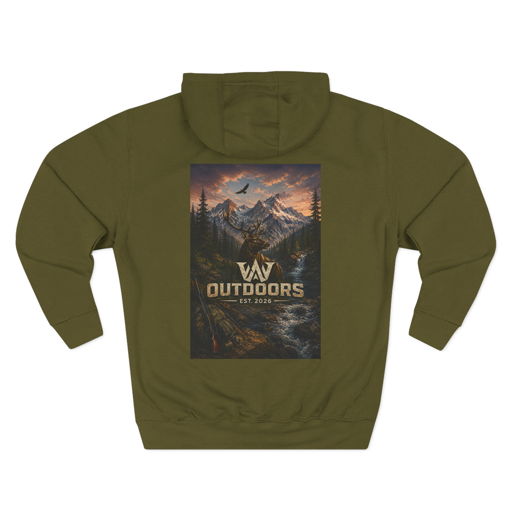 Outdoors Mountain Scene Hoodie — 'WAV Outdoors' Fleece Pullover