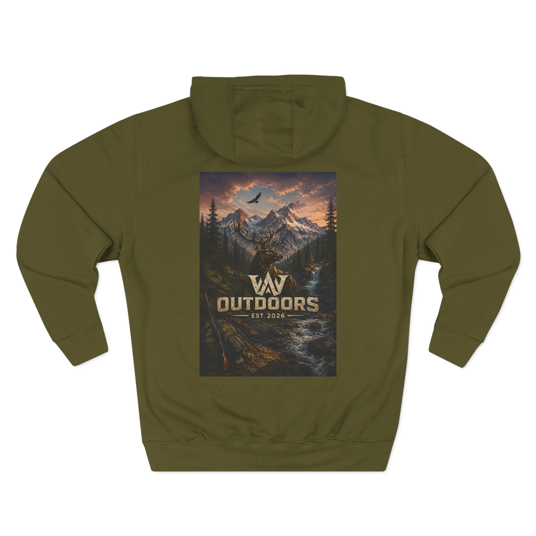 Outdoors Mountain Scene Hoodie — 'WAV Outdoors' Fleece Pullover