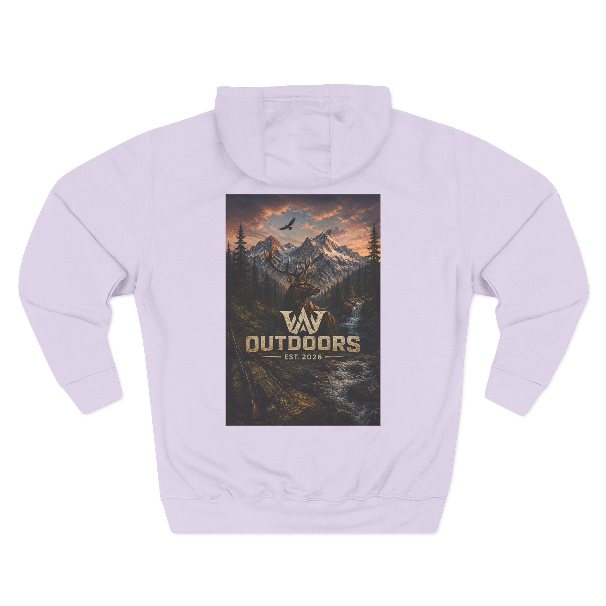 Outdoors Mountain Scene Hoodie — 'WAV Outdoors' Fleece Pullover