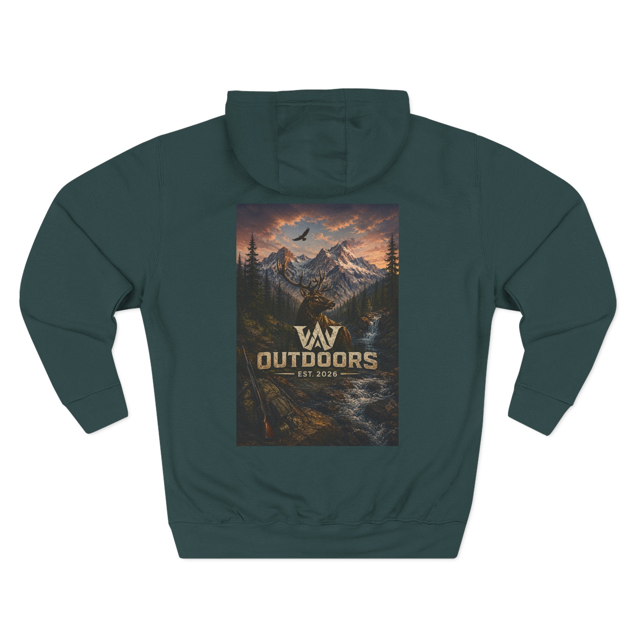 Outdoors Mountain Scene Hoodie — 'WAV Outdoors' Fleece Pullover