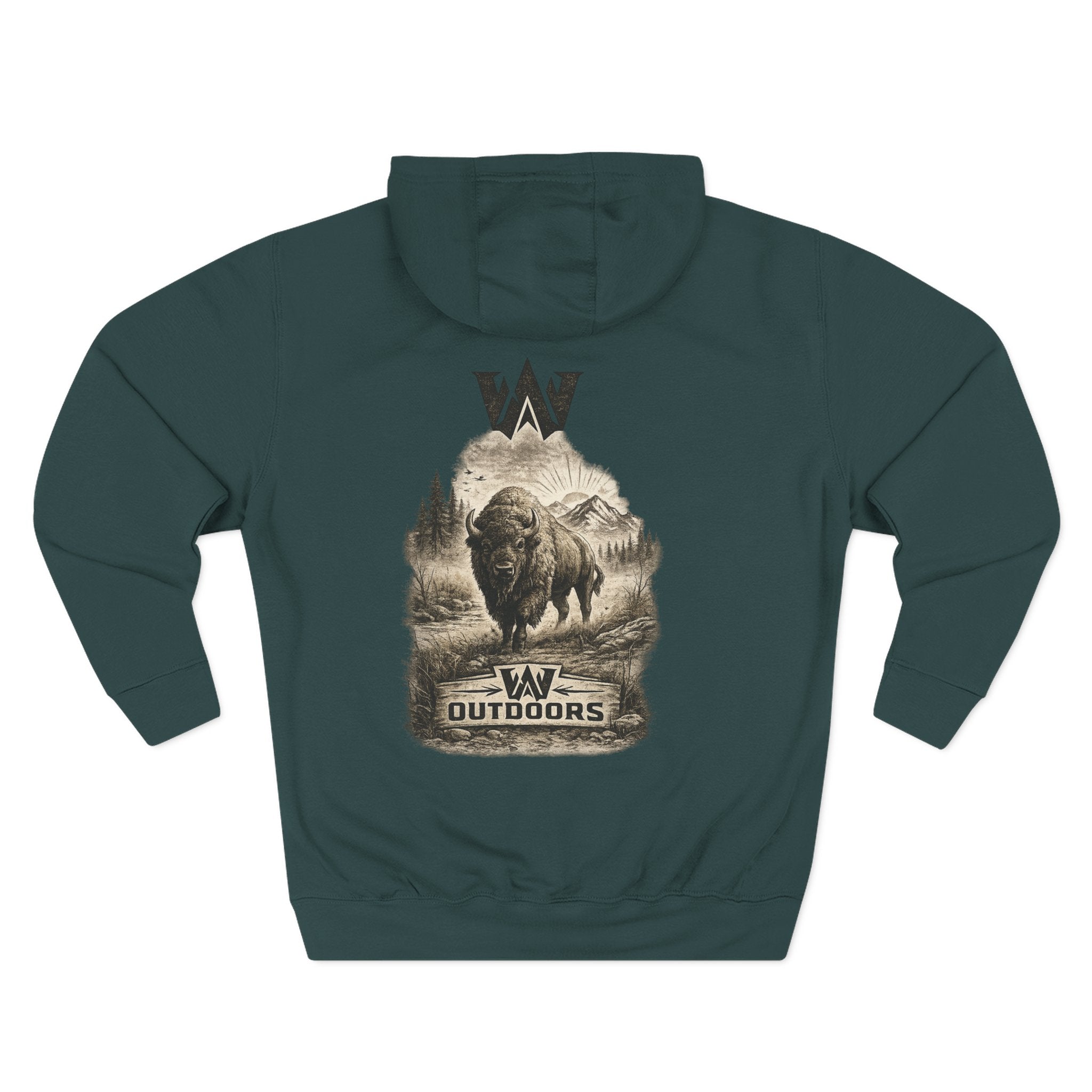 Outdoor Buffalo Graphic Hoodie — "W Outdoors" Fleece Pullover
