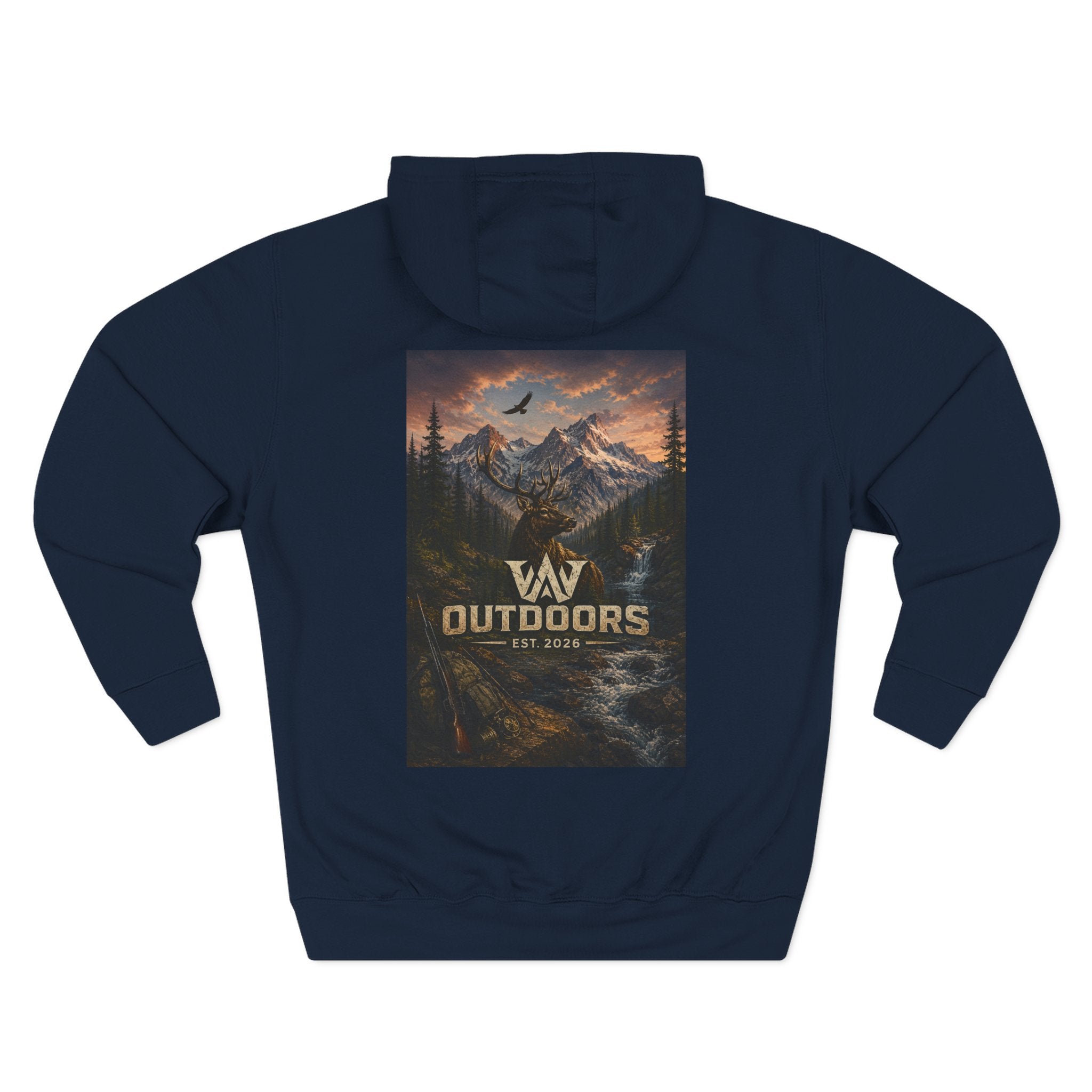 Outdoors Mountain Scene Hoodie — 'WAV Outdoors' Fleece Pullover