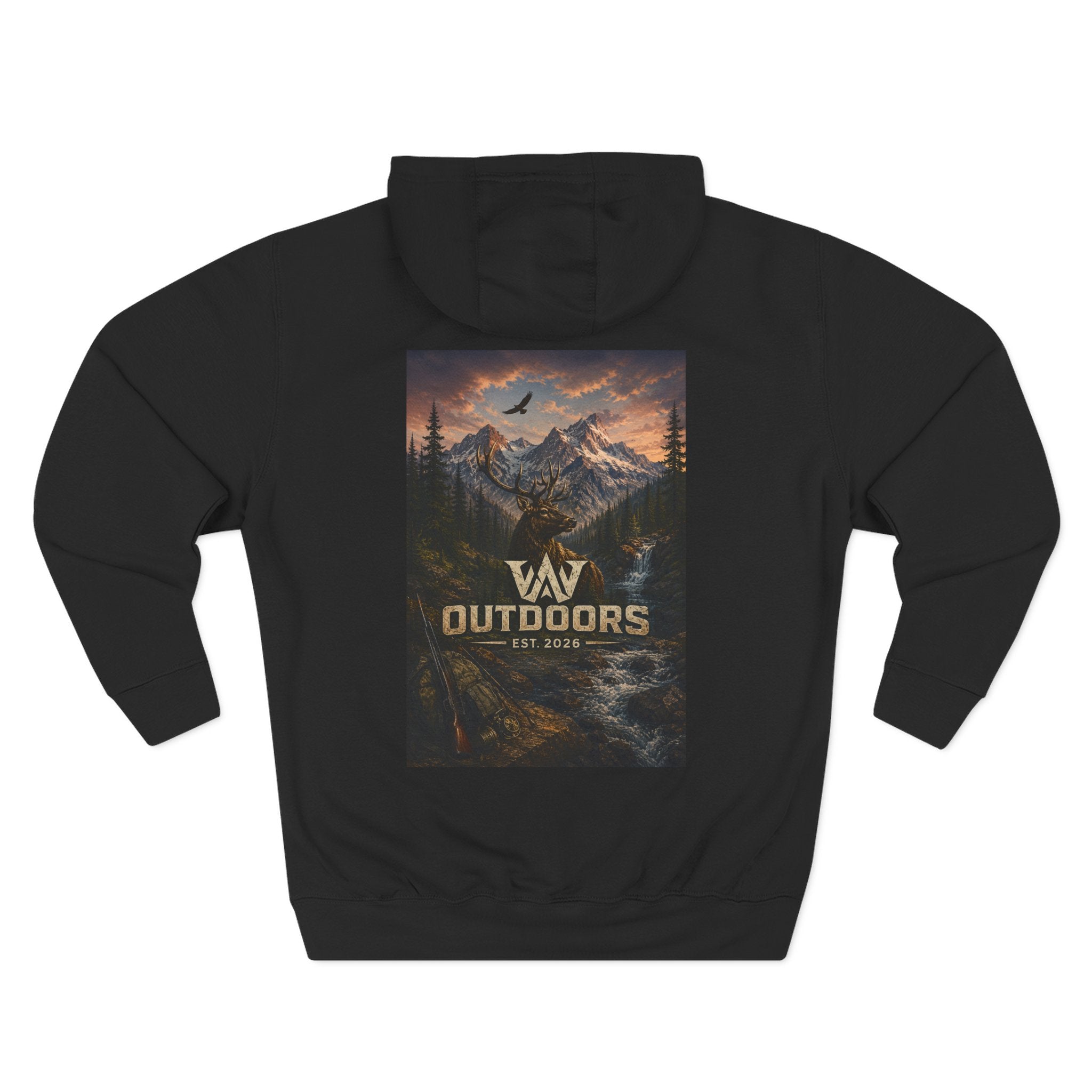 Outdoors Mountain Scene Hoodie — 'WAV Outdoors' Fleece Pullover