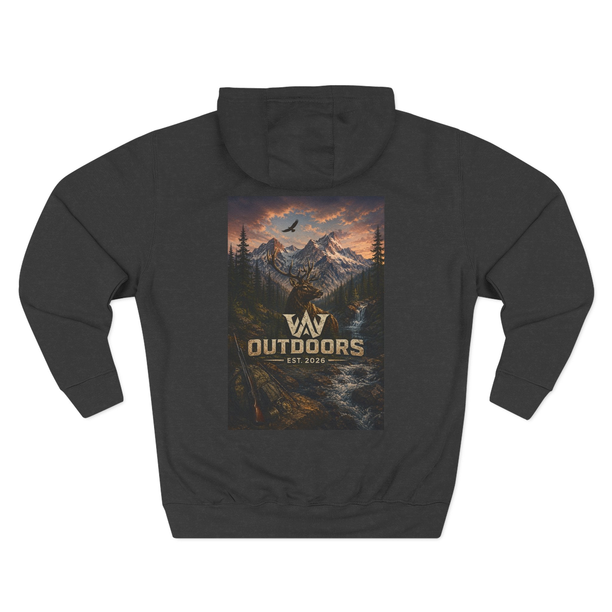Outdoors Mountain Scene Hoodie — 'WAV Outdoors' Fleece Pullover