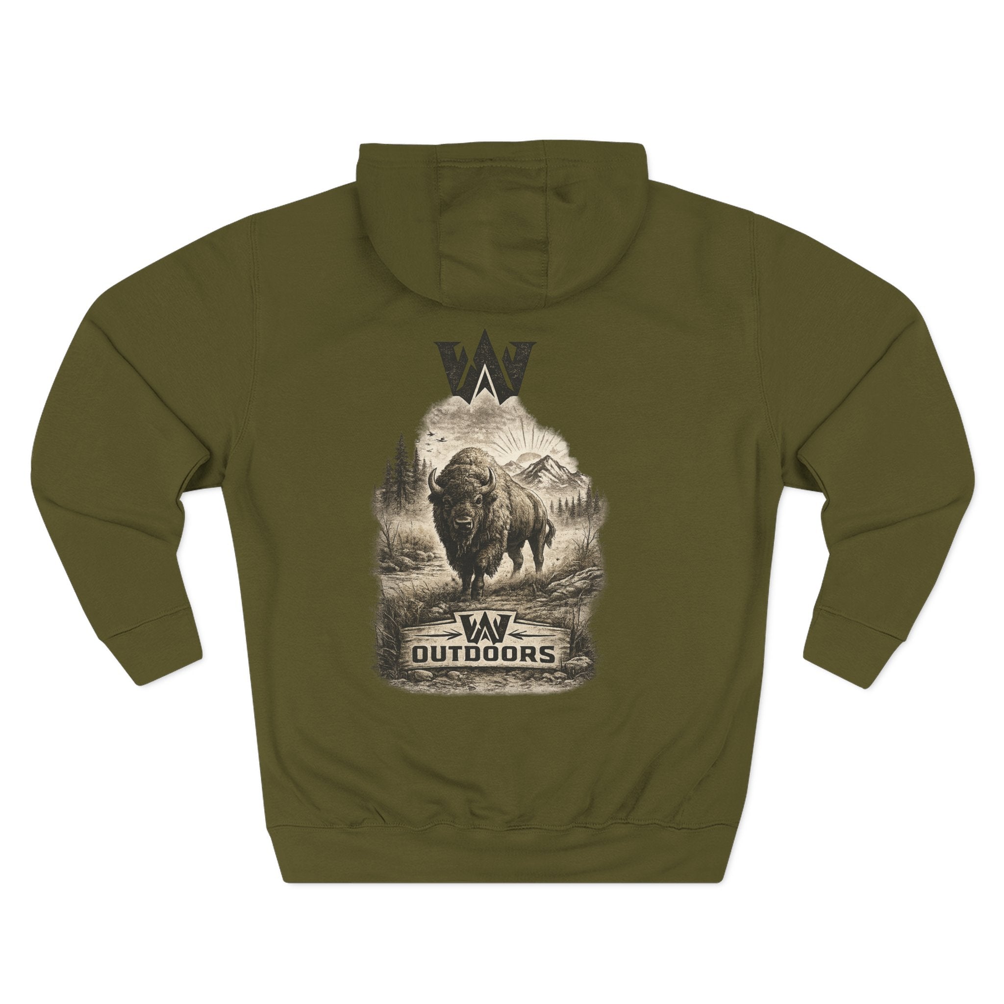 Outdoor Buffalo Graphic Hoodie — "W Outdoors" Fleece Pullover